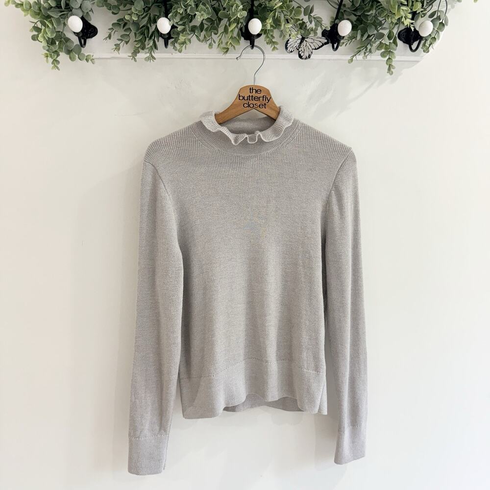 J.Crew Ruffleneck Sweater Metallic Merino Wool Gray Size XL Z12